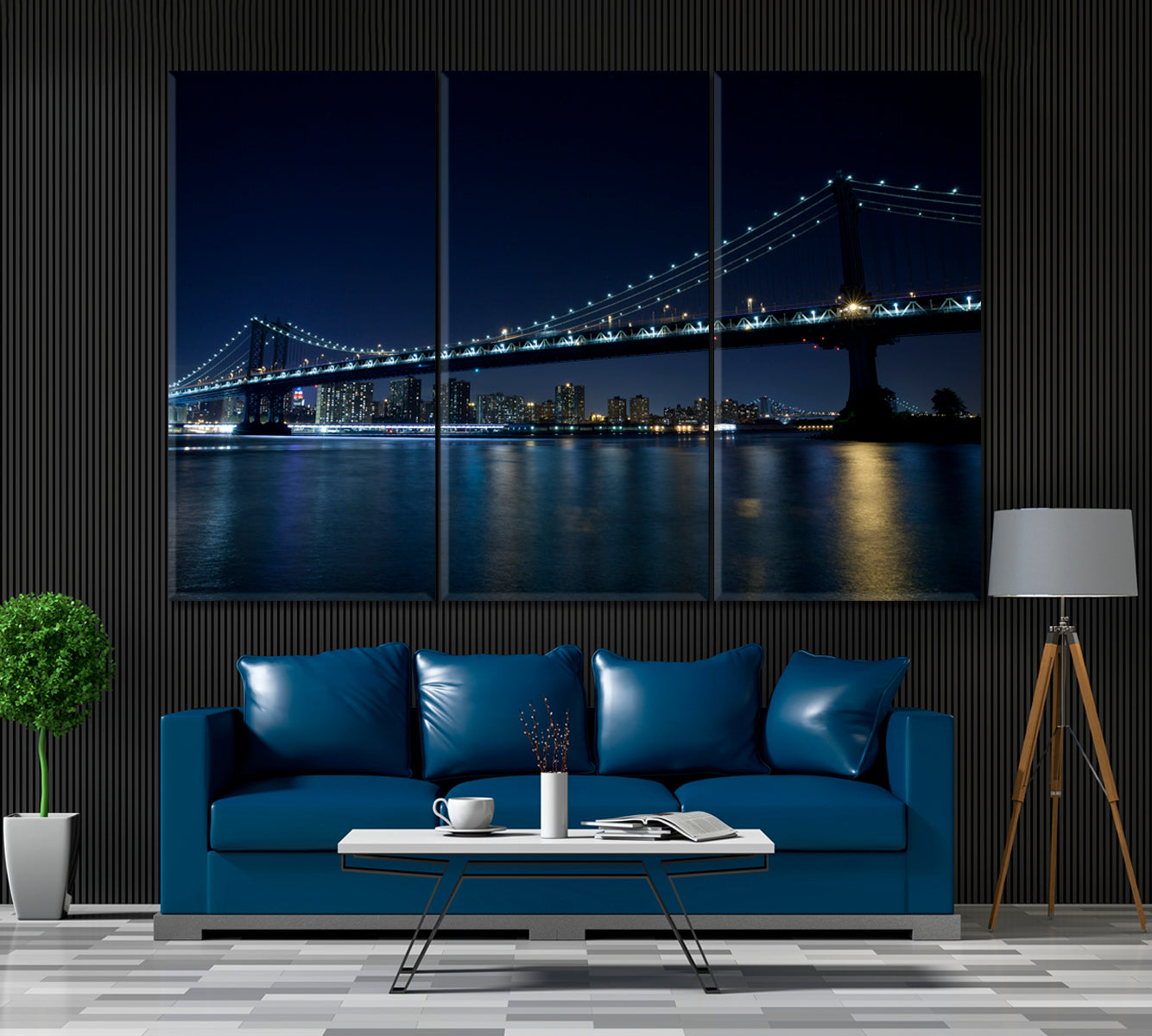 Manhattan Bridge New York Canvas Print ArtLexy 3 Panels 36"x24" inches 