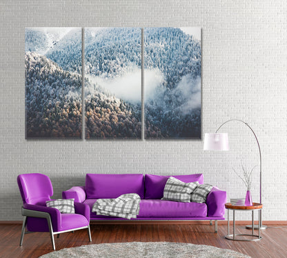 Winter Forest with Fog Canvas Print ArtLexy 3 Panels 36"x24" inches 