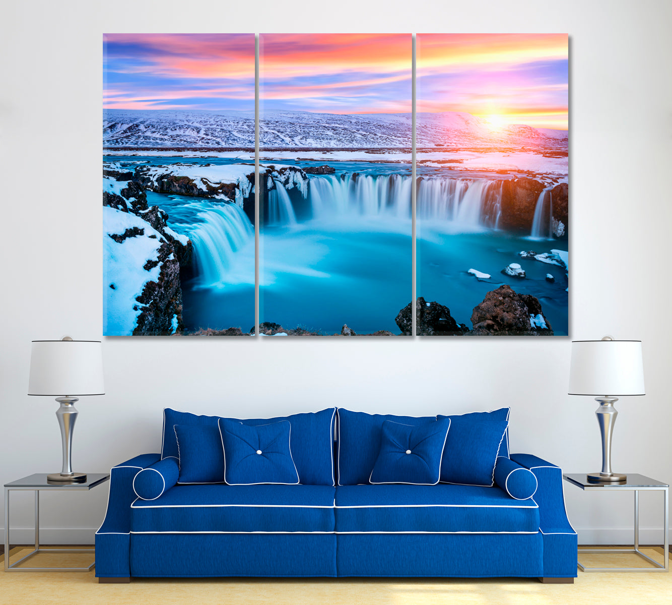 Godafoss Waterfall Iceland Canvas Print ArtLexy 3 Panels 36"x24" inches 