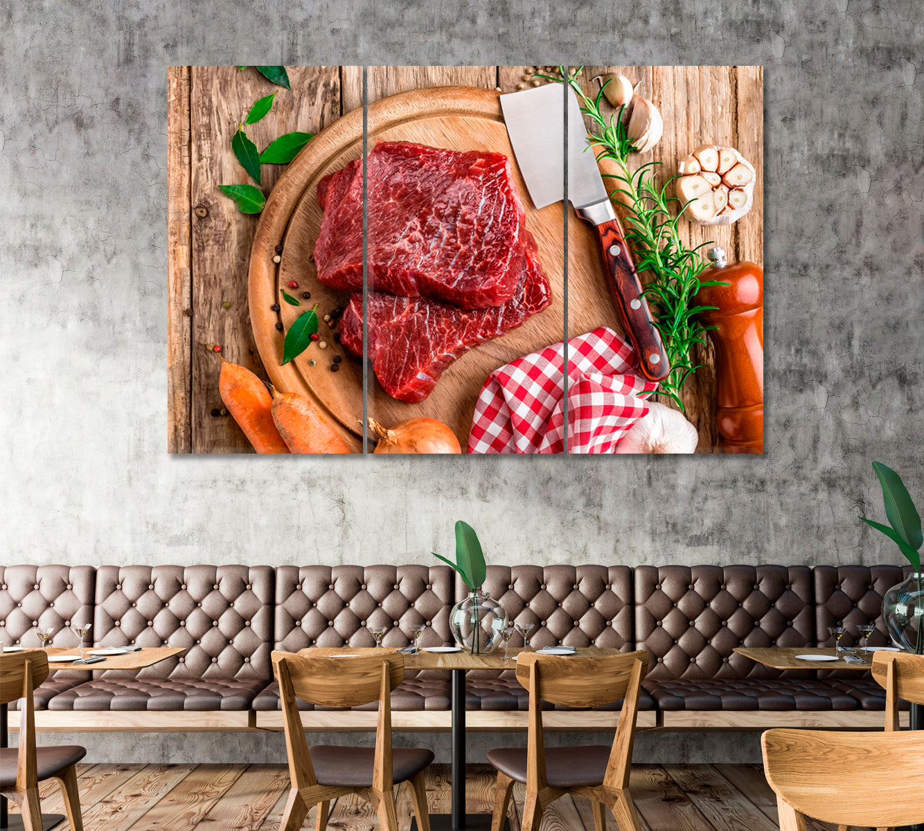 Beef Steak Canvas Print ArtLexy 3 Panels 36"x24" inches 