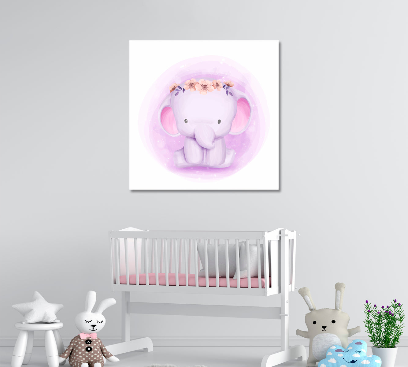 Baby Elephant Girl Canvas Print ArtLexy 1 Panel 12"x12" inches 