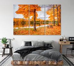 Autumn on Lake Plumbago Alberta Michigan Canvas Print ArtLexy 3 Panels 36"x24" inches 