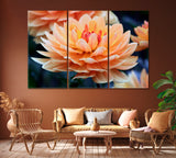 Dahlia Flower Canvas Print ArtLexy 3 Panels 36"x24" inches 