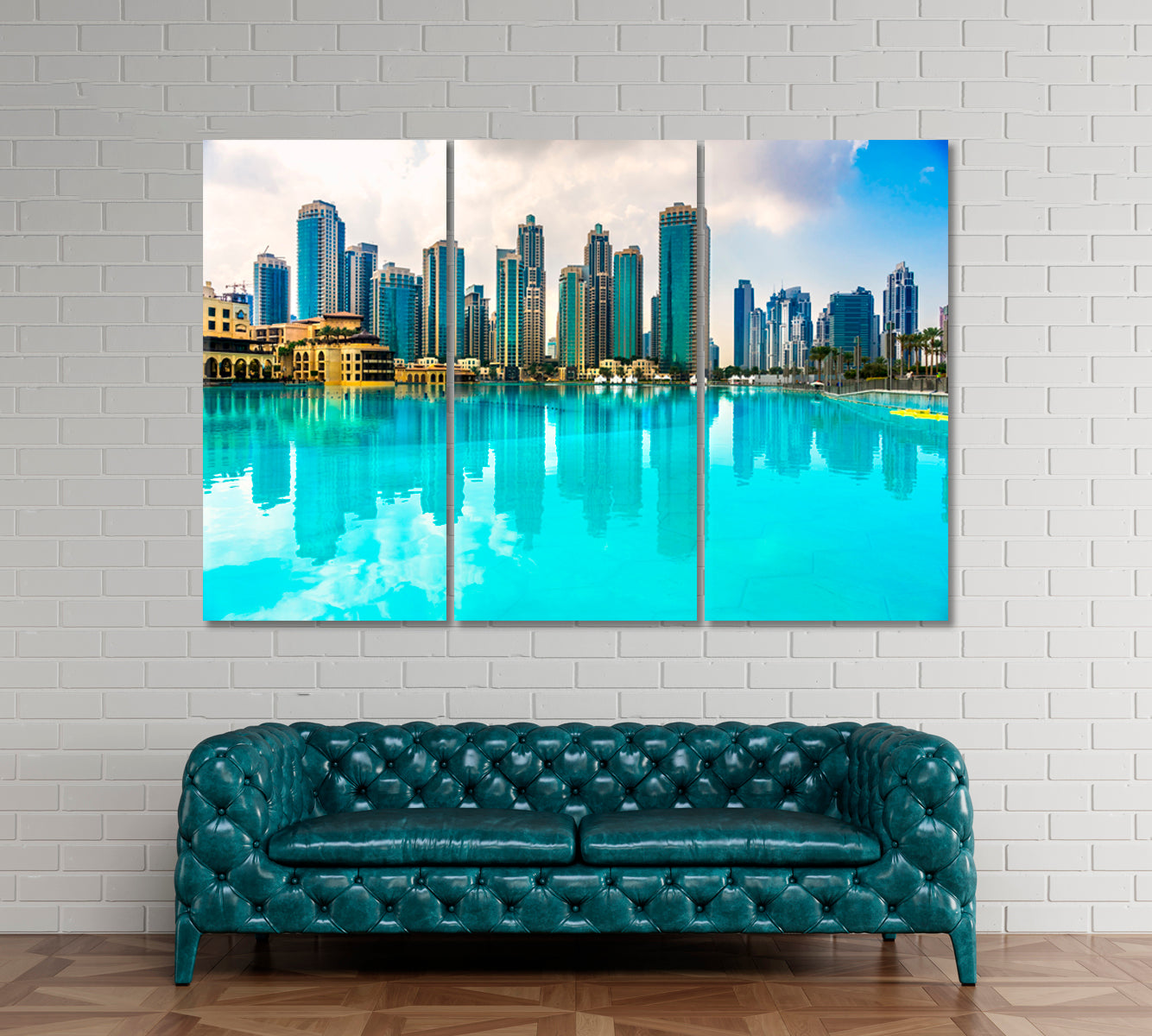 Dubai Cityscape with Singing Fountains Canvas Print ArtLexy 3 Panels 36"x24" inches 