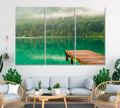 Jetty at Lake Walchensee Bavaria Alps Canvas Print ArtLexy 3 Panels 36"x24" inches 