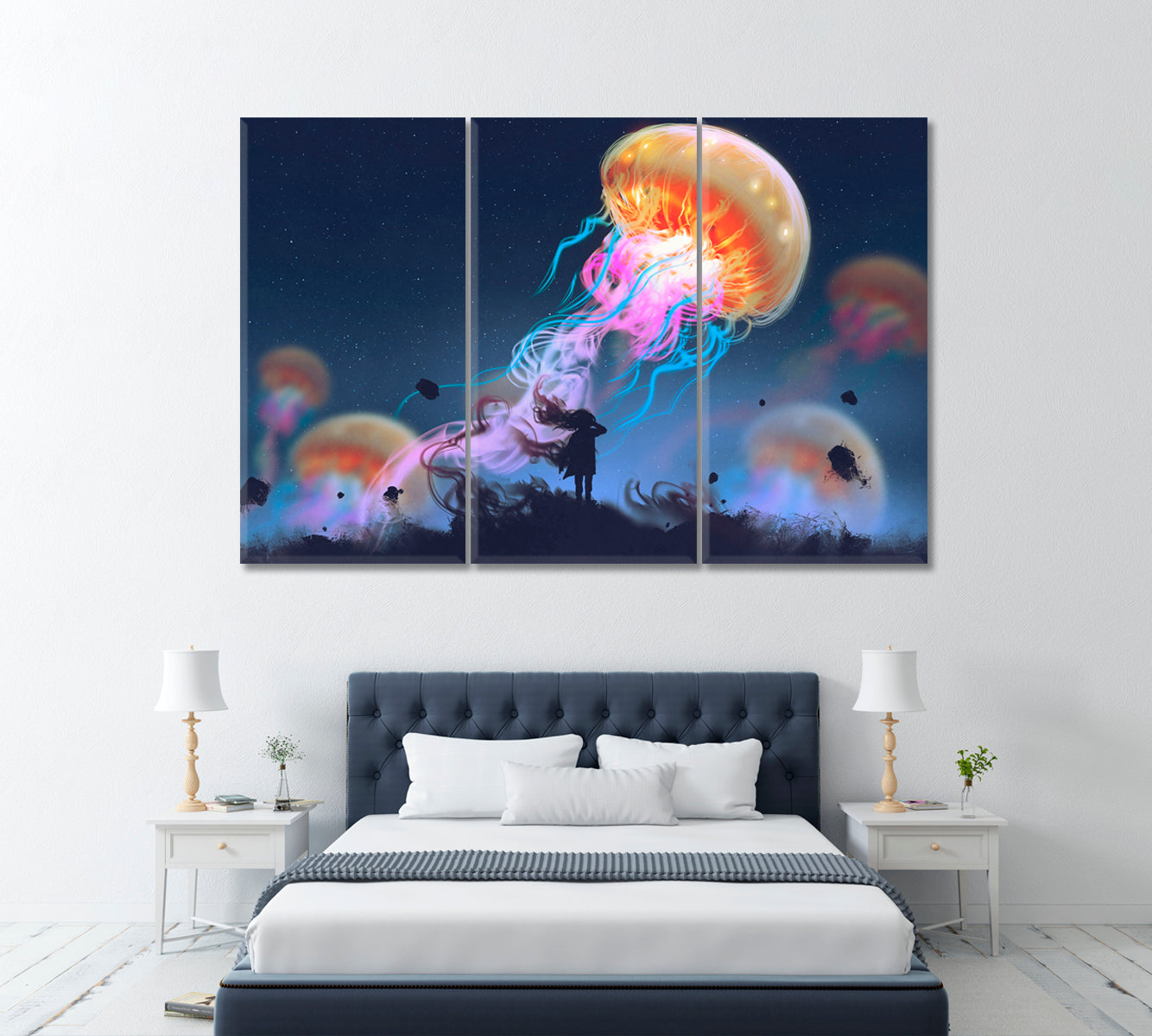 Giant Jellyfish in Sky Canvas Print ArtLexy 3 Panels 36"x24" inches 
