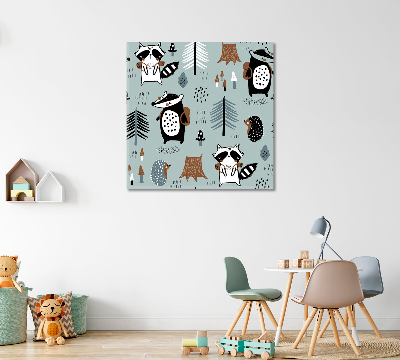 Raccoon with Beaver in Forest Canvas Print ArtLexy   