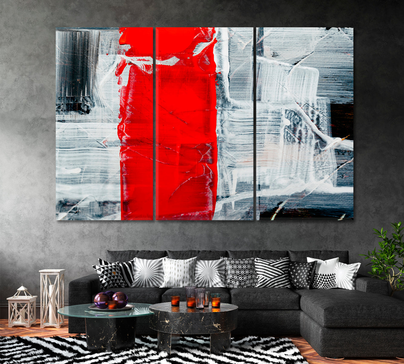 Abstract Brush Strokes Canvas Print ArtLexy 3 Panels 36"x24" inches 