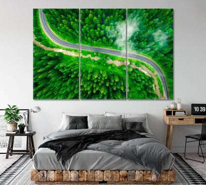 Road in Green Forest Canvas Print ArtLexy 3 Panels 36"x24" inches 