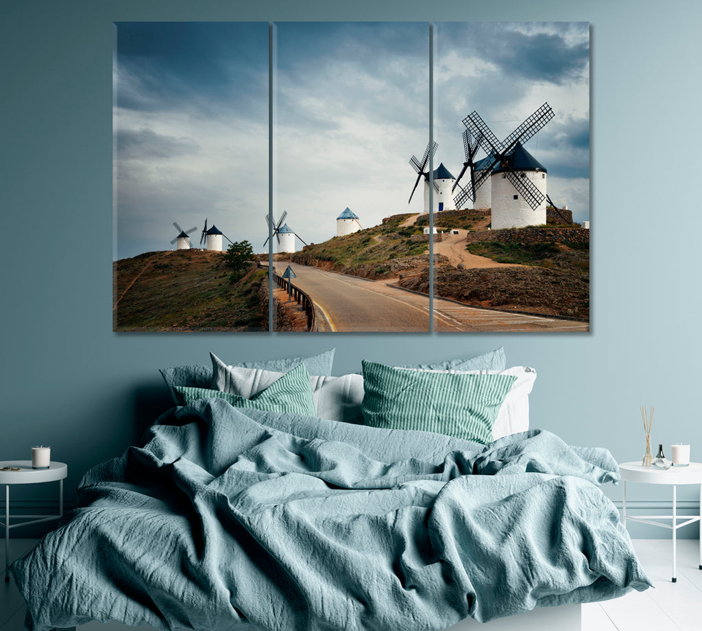 Landscape with Windmills in Consuegra Spain Canvas Print ArtLexy 3 Panels 36"x24" inches 