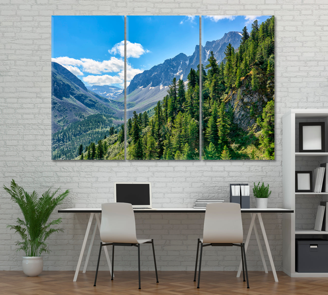 Pine Forest on Mountainside Canvas Print ArtLexy 3 Panels 36"x24" inches 