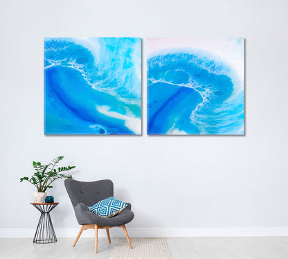 Set of 2 Squares Abstract Blue and White Swirls Canvas Print ArtLexy   