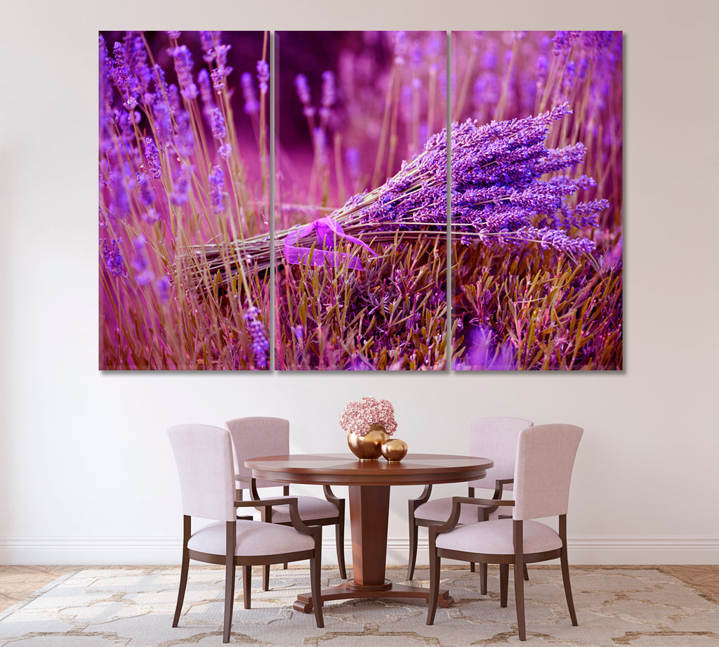 Bunch of Lavender Flowers on Lavender Field Canvas Print ArtLexy 3 Panels 36"x24" inches 