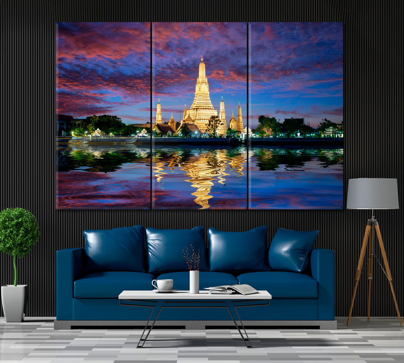 Wat Arun Temple Bangkok Thailand Canvas Print ArtLexy 3 Panels 36"x24" inches 