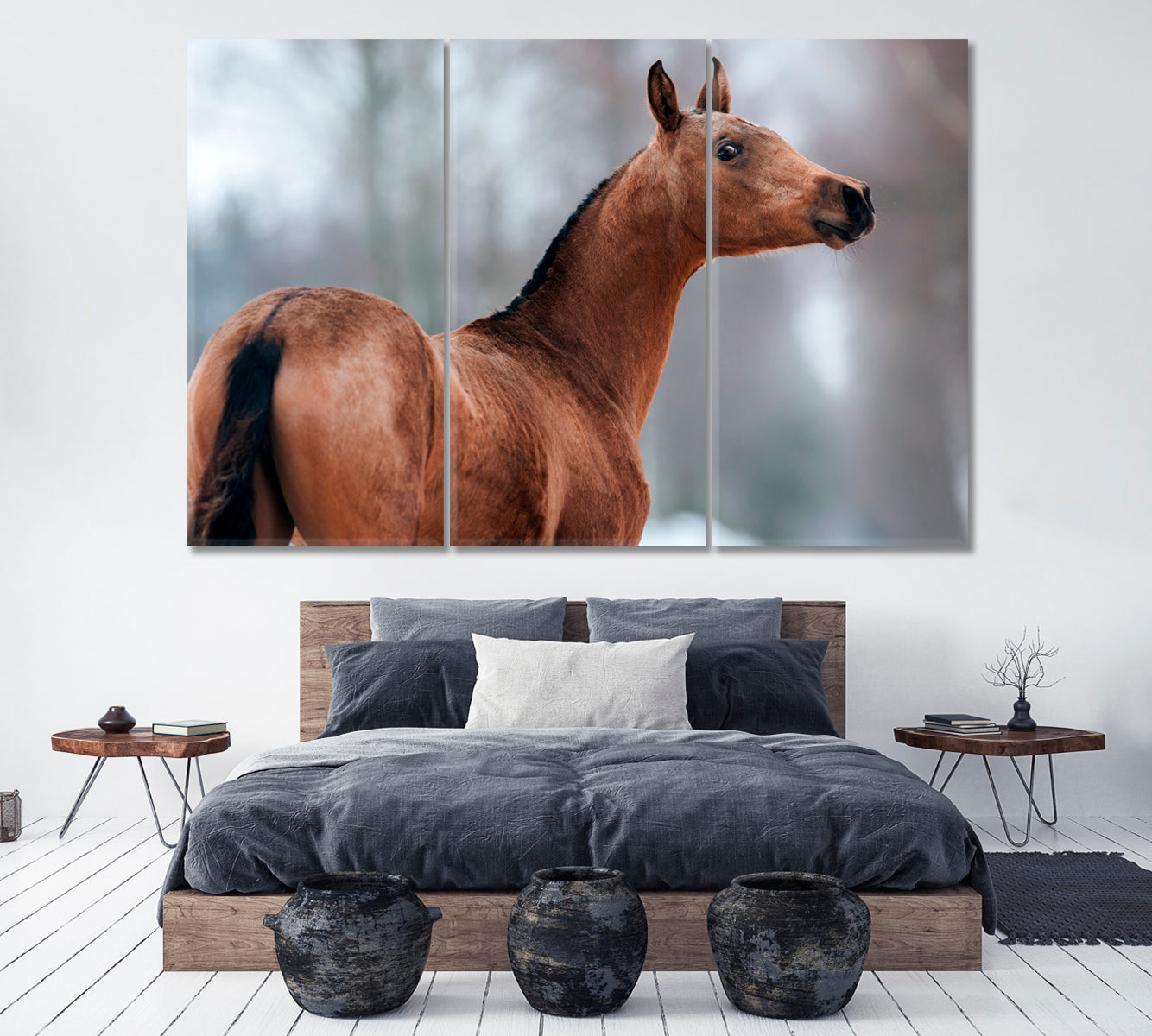 Brown Akhal-Teke Horse Canvas Print ArtLexy 3 Panels 36"x24" inches 