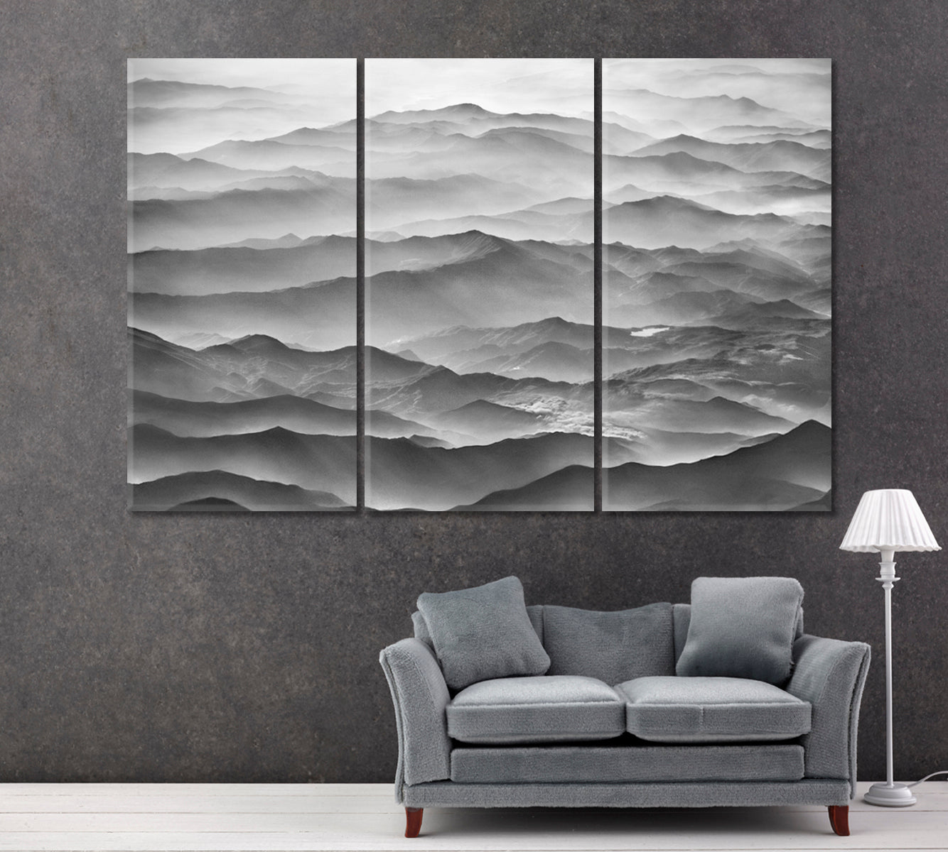 Foggy Mountain on Black And White Canvas Print ArtLexy 3 Panels 36"x24" inches 