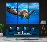 Sea Turtle Underwater Canvas Print ArtLexy 3 Panels 36"x24" inches 