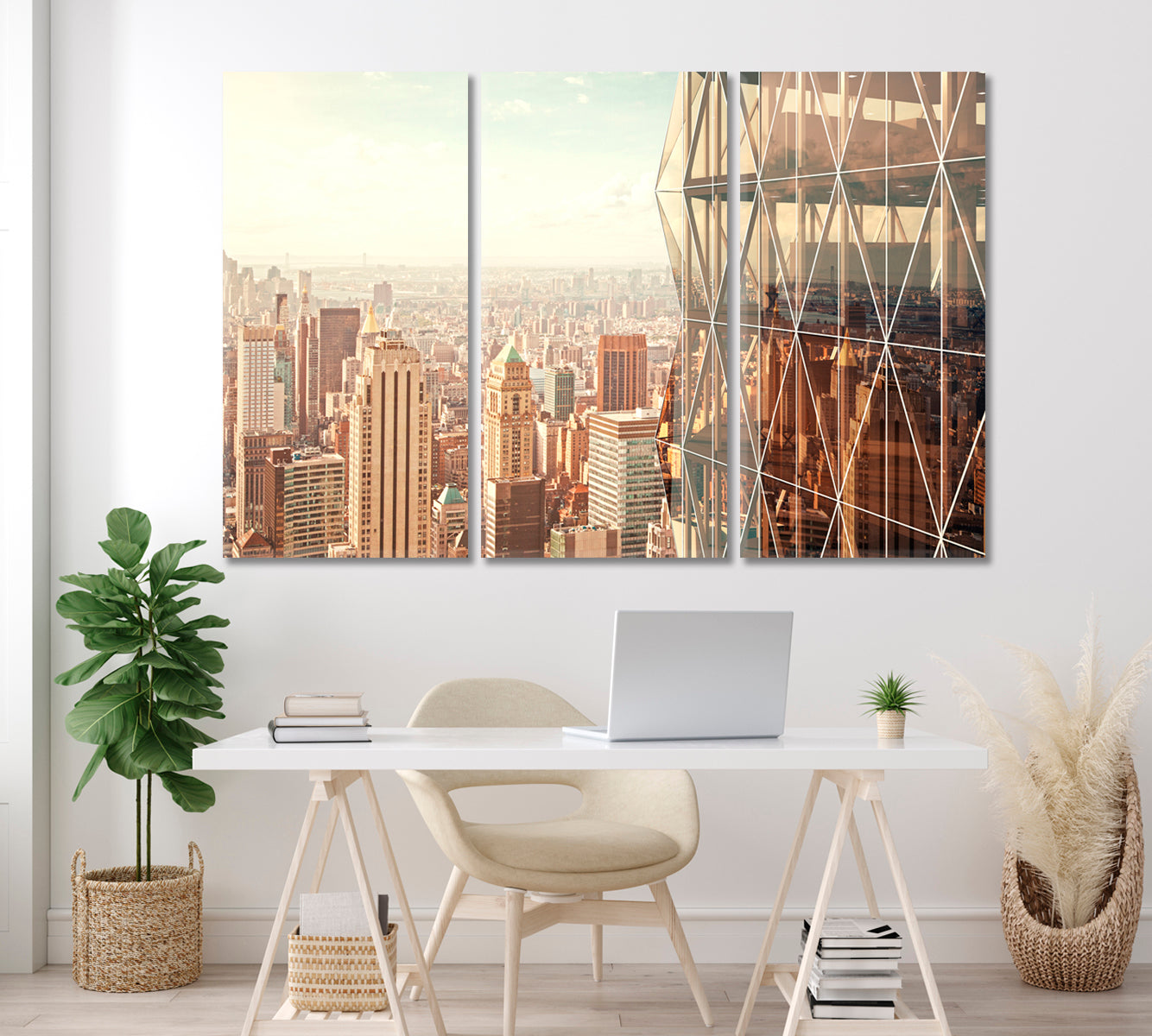 Modern Skyscrapers. Office Buildings Canvas Print ArtLexy 3 Panels 36"x24" inches 