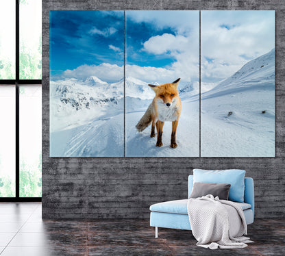 Red Fox in Alps Canvas Print ArtLexy 3 Panels 36"x24" inches 