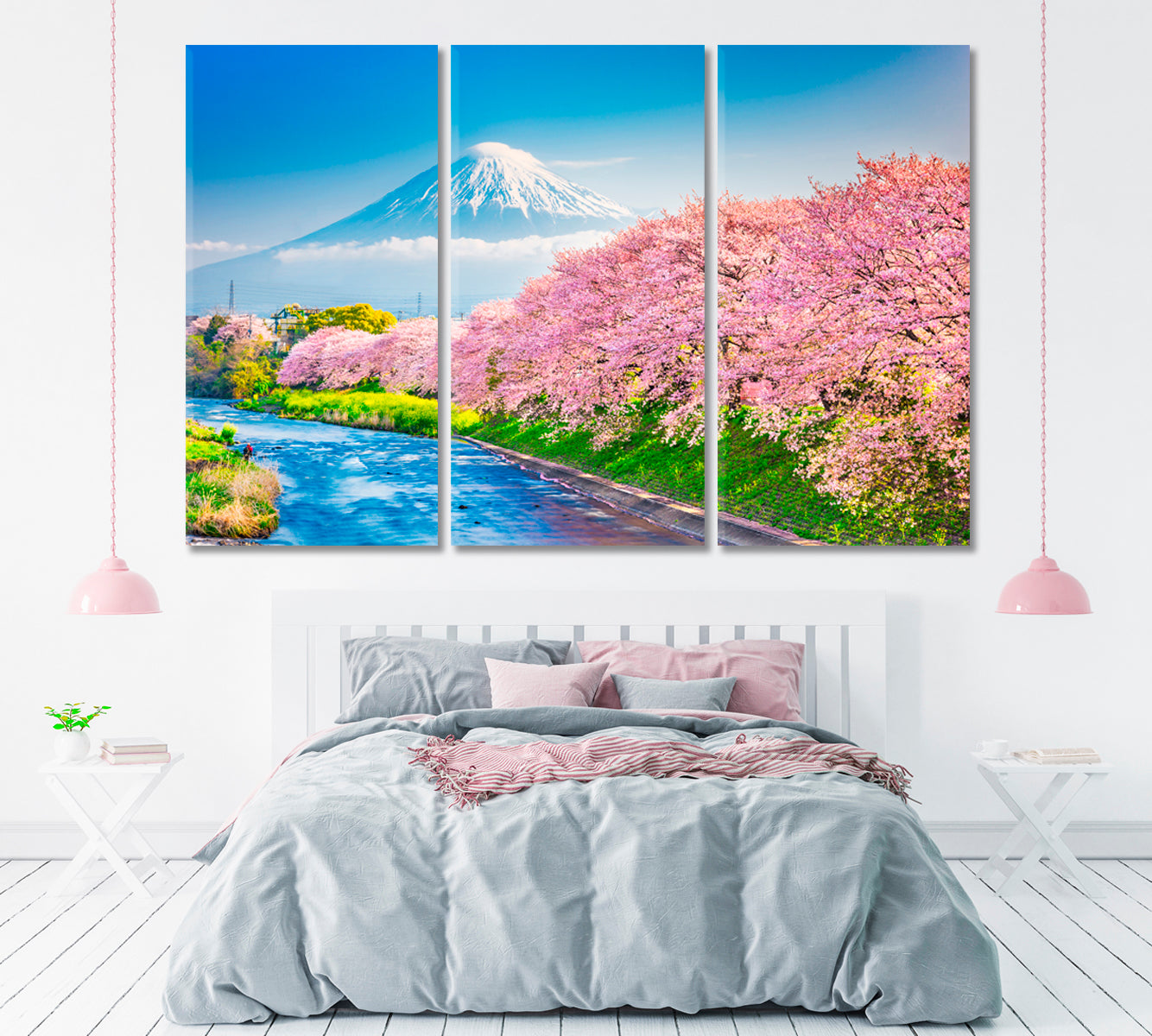 Mount Fuji with Cherry Blossoms Japan Canvas Print ArtLexy 3 Panels 36"x24" inches 