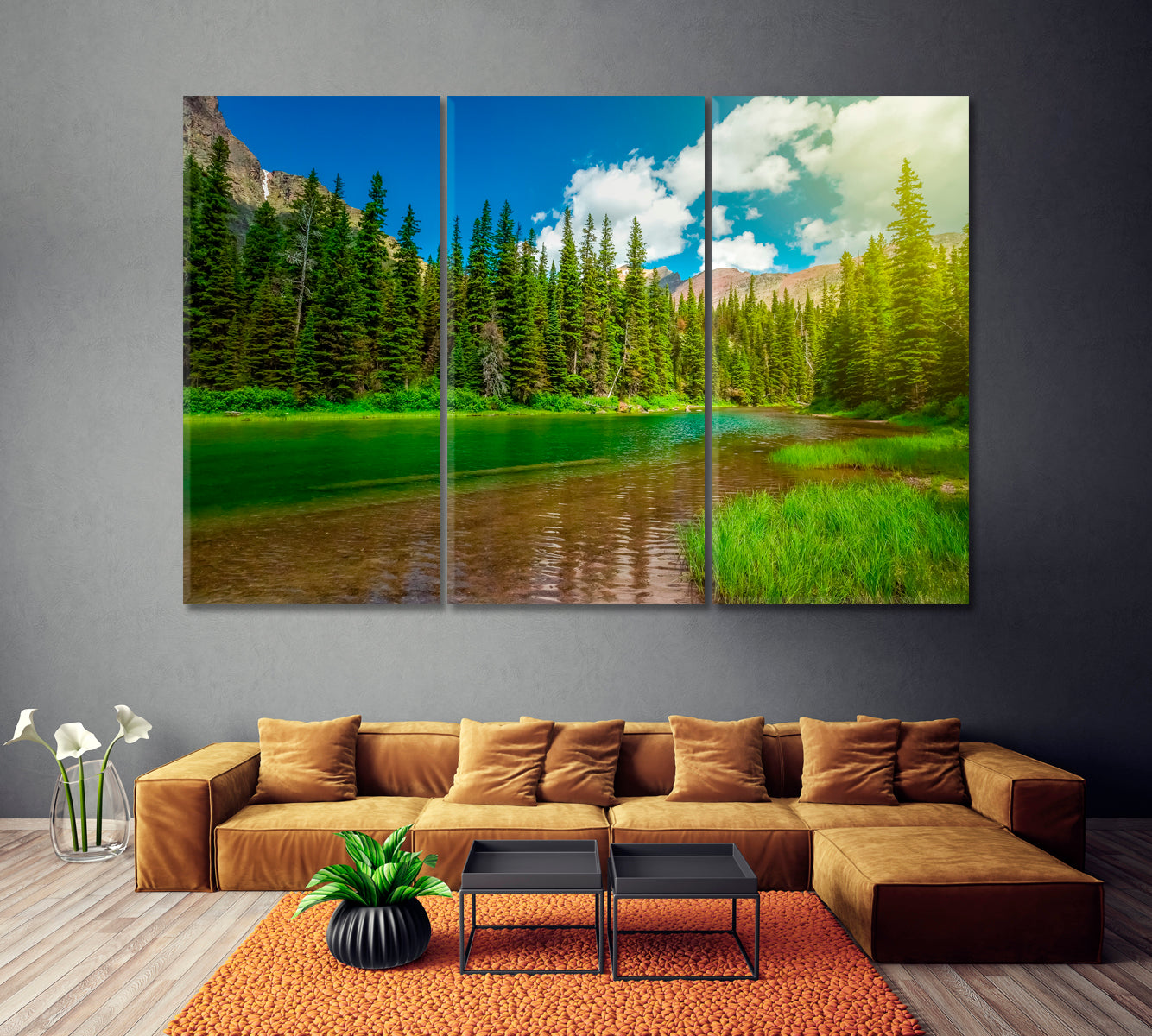 Green Forest with River Canvas Print ArtLexy   