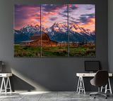 Barn on Mormon Row Grand Teton National Park Canvas Print ArtLexy 3 Panels 36"x24" inches 