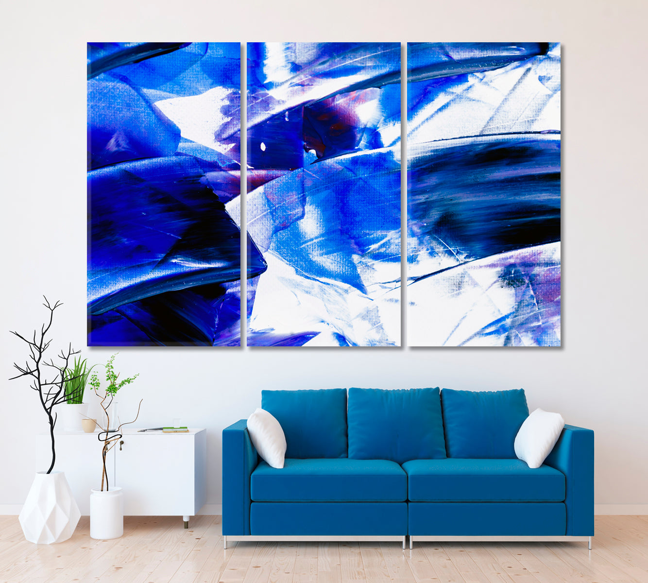 Abstract Blue Pattern Canvas Print ArtLexy 3 Panels 36"x24" inches 