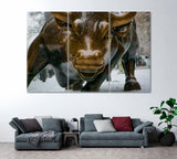 Charging Bull in Lower Manhattan New York Canvas Print ArtLexy 3 Panels 36"x24" inches 