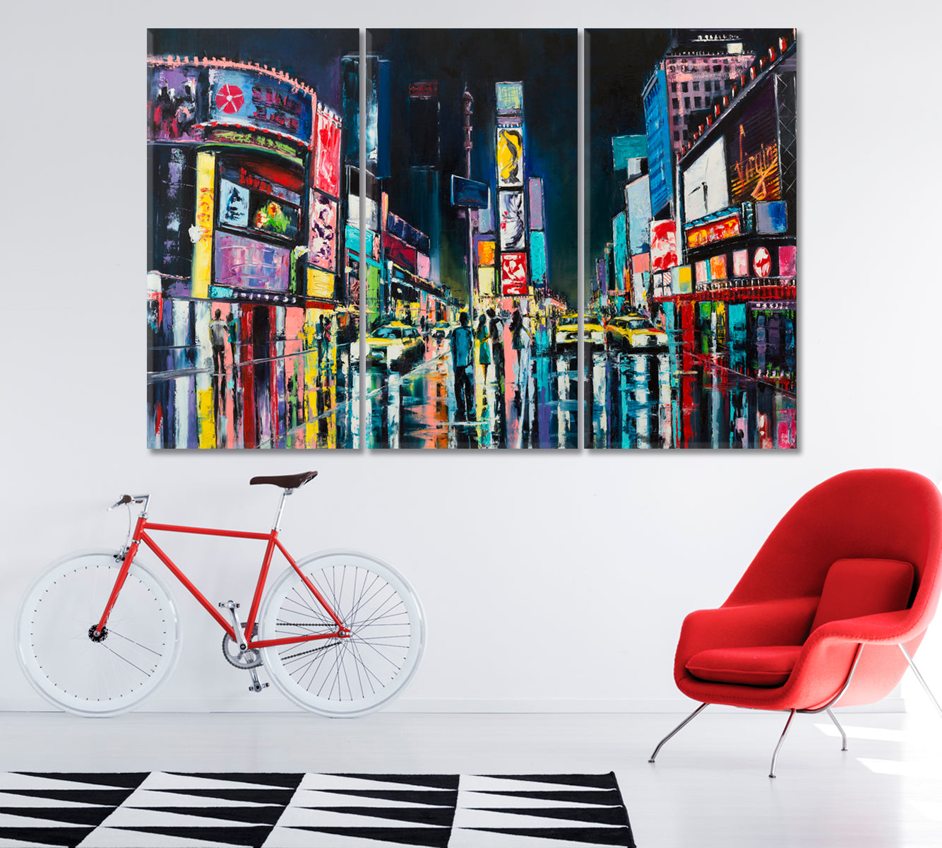 Abstract Times Square New York Canvas Print ArtLexy 3 Panels 36"x24" inches 