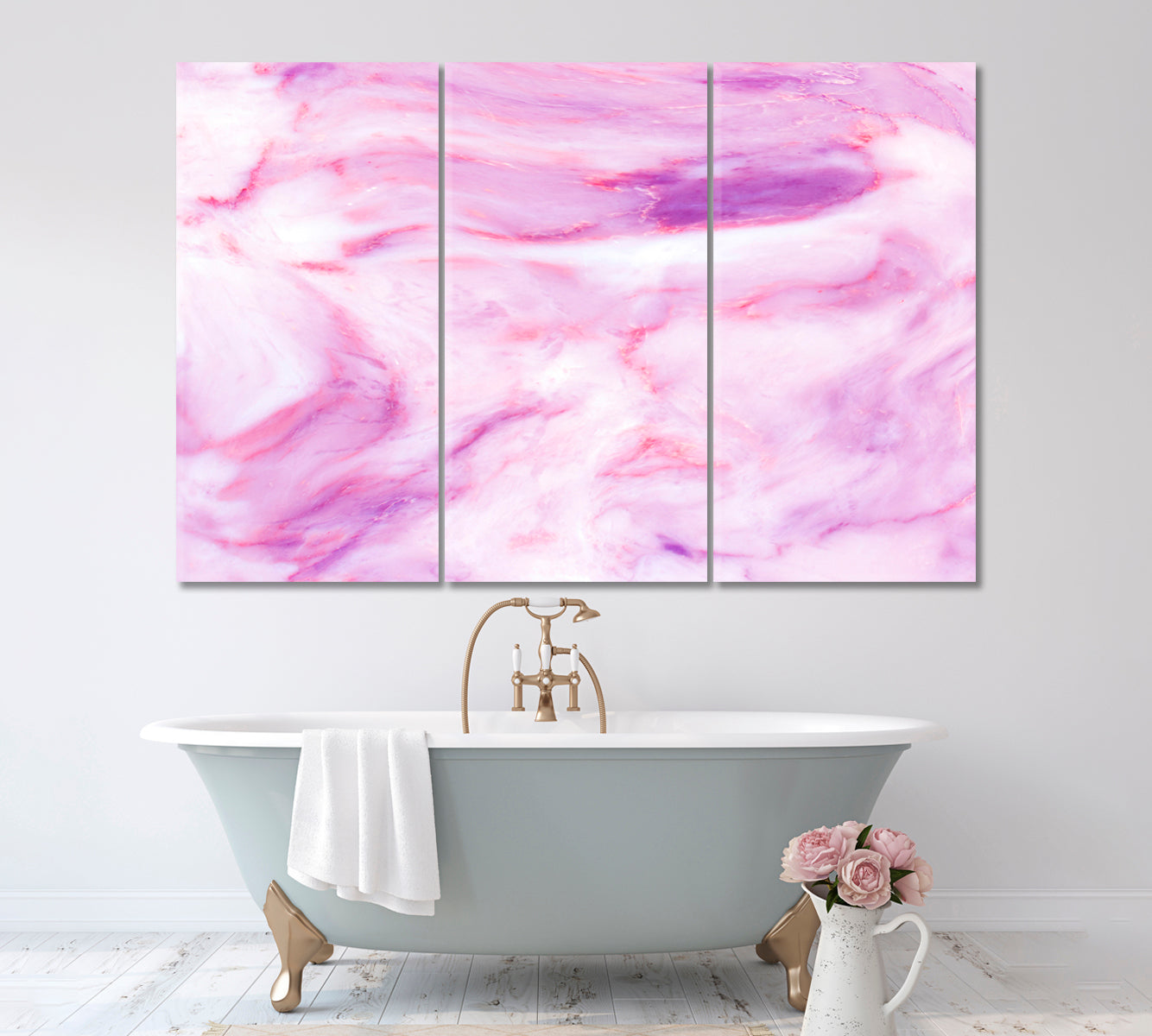 Abstract Pink Marble with Veins Canvas Print ArtLexy 3 Panels 36"x24" inches 