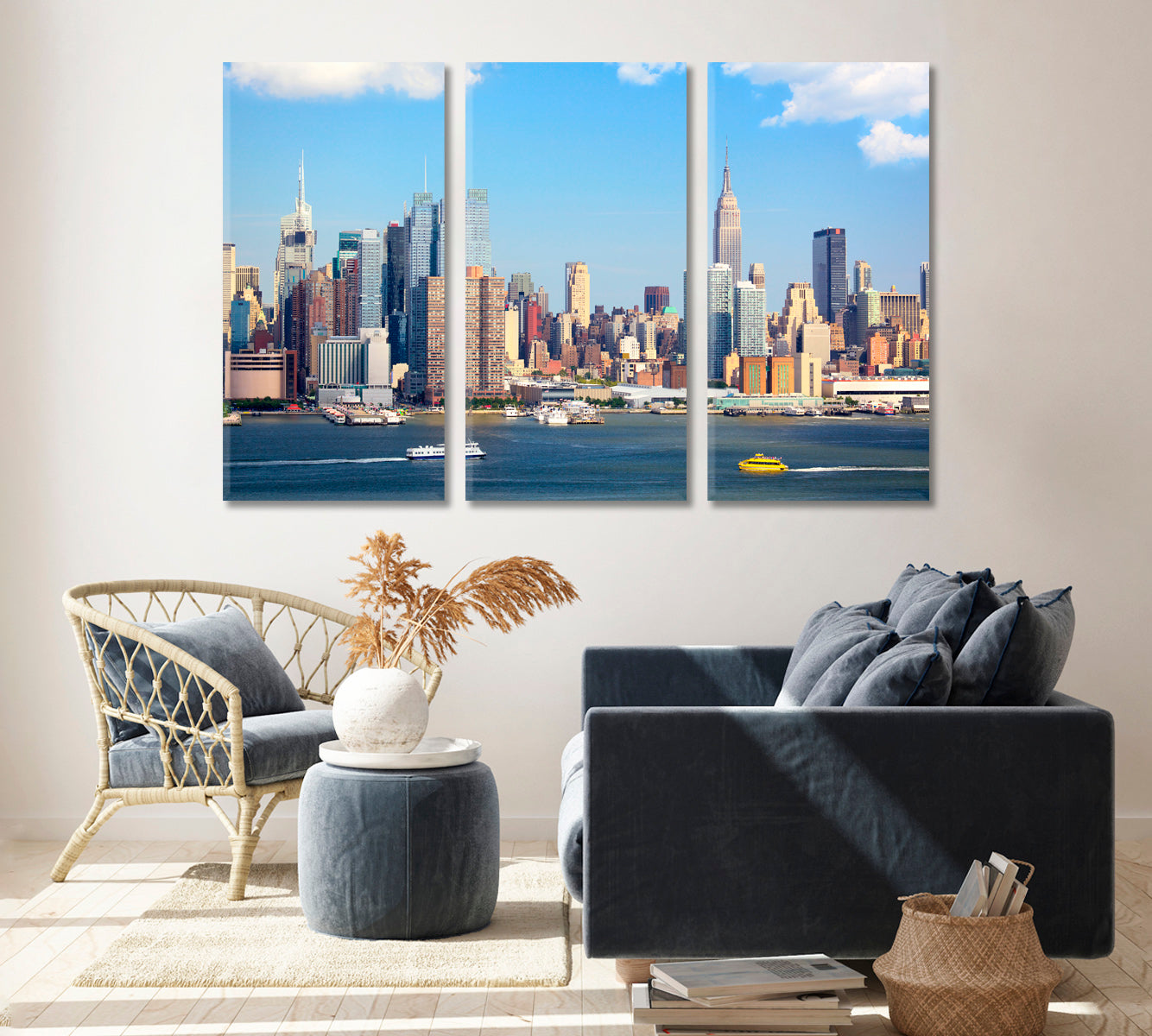 Manhattan Skyline with Hudson River New York City Canvas Print ArtLexy 3 Panels 36"x24" inches 