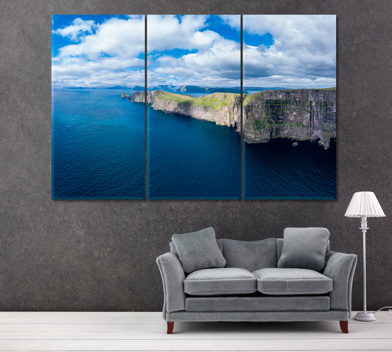 Sandoy Island Cliffs Faroe Islands Canvas Print ArtLexy 3 Panels 36"x24" inches 