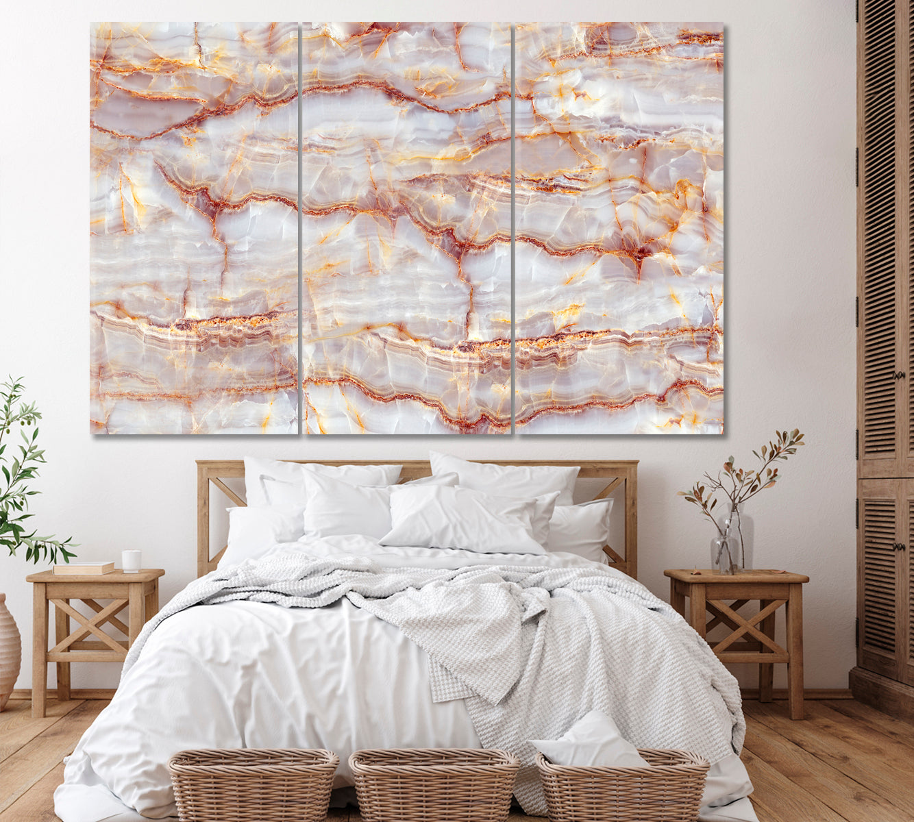 Natural Marble with Veins Canvas Print ArtLexy 3 Panels 36"x24" inches 