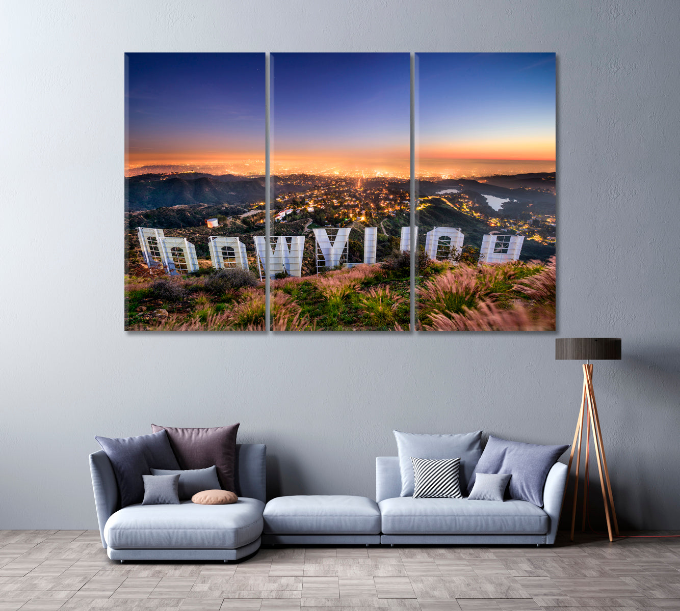 Hollywood Sign Los Angeles California Canvas Print ArtLexy 3 Panels 36"x24" inches 