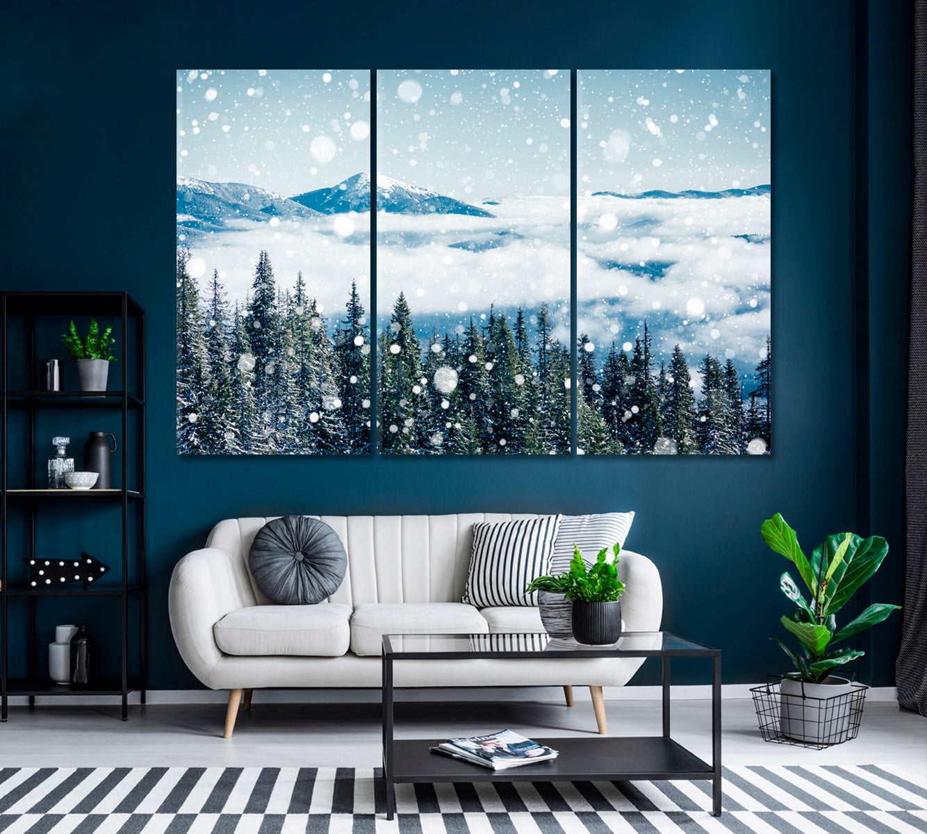 Snowy Coniferous Forest in Carpathian Mountains Ukraine Canvas Print ArtLexy 3 Panels 36"x24" inches 
