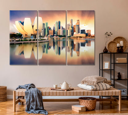 Singapore Skyline During Sunset Canvas Print ArtLexy 3 Panels 36"x24" inches 