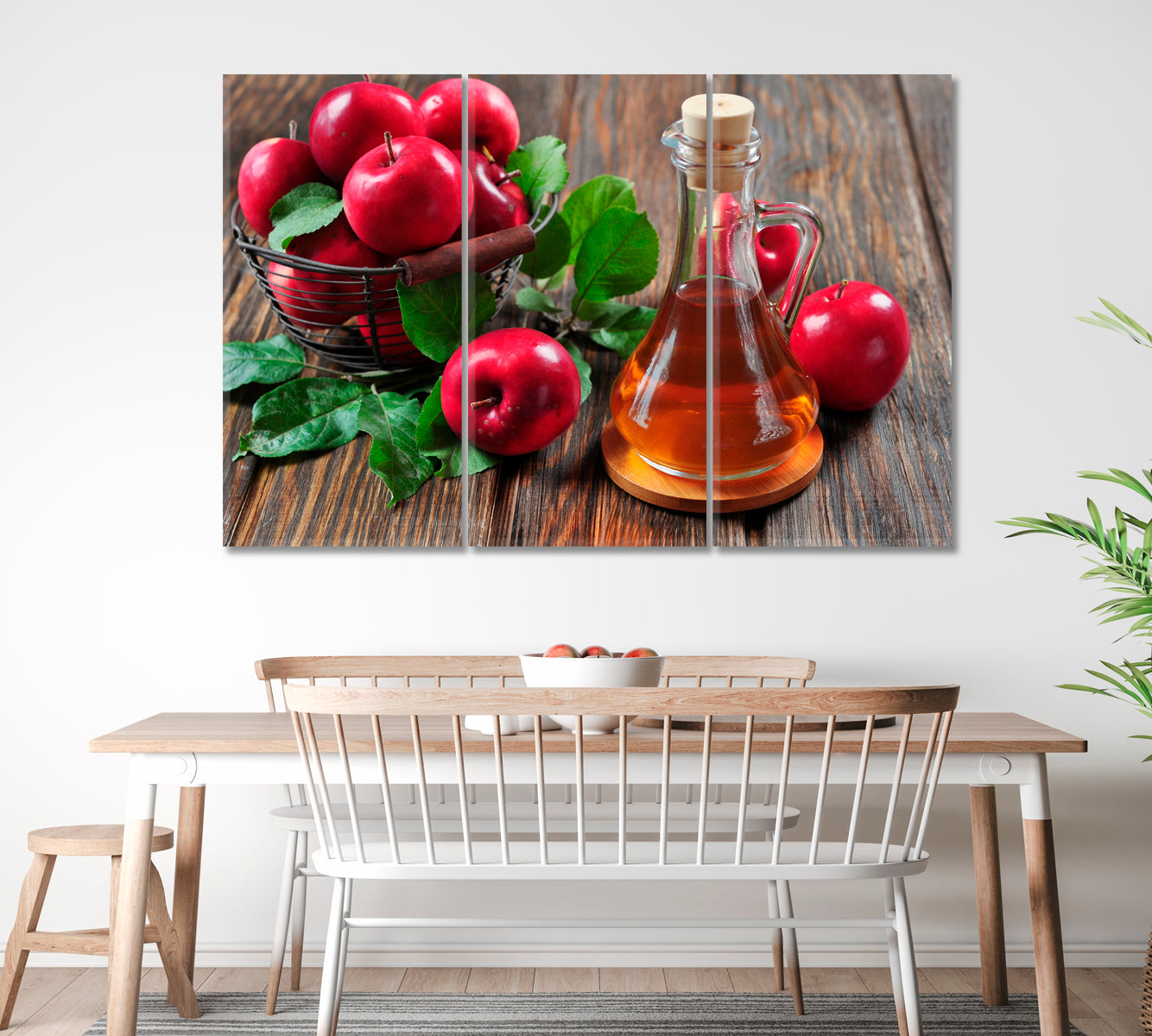 Apple Cider Vinegar and Basket with Apples Canvas Print ArtLexy 3 Panels 36"x24" inches 