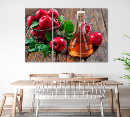 Apple Cider Vinegar and Basket with Apples Canvas Print ArtLexy 3 Panels 36"x24" inches 