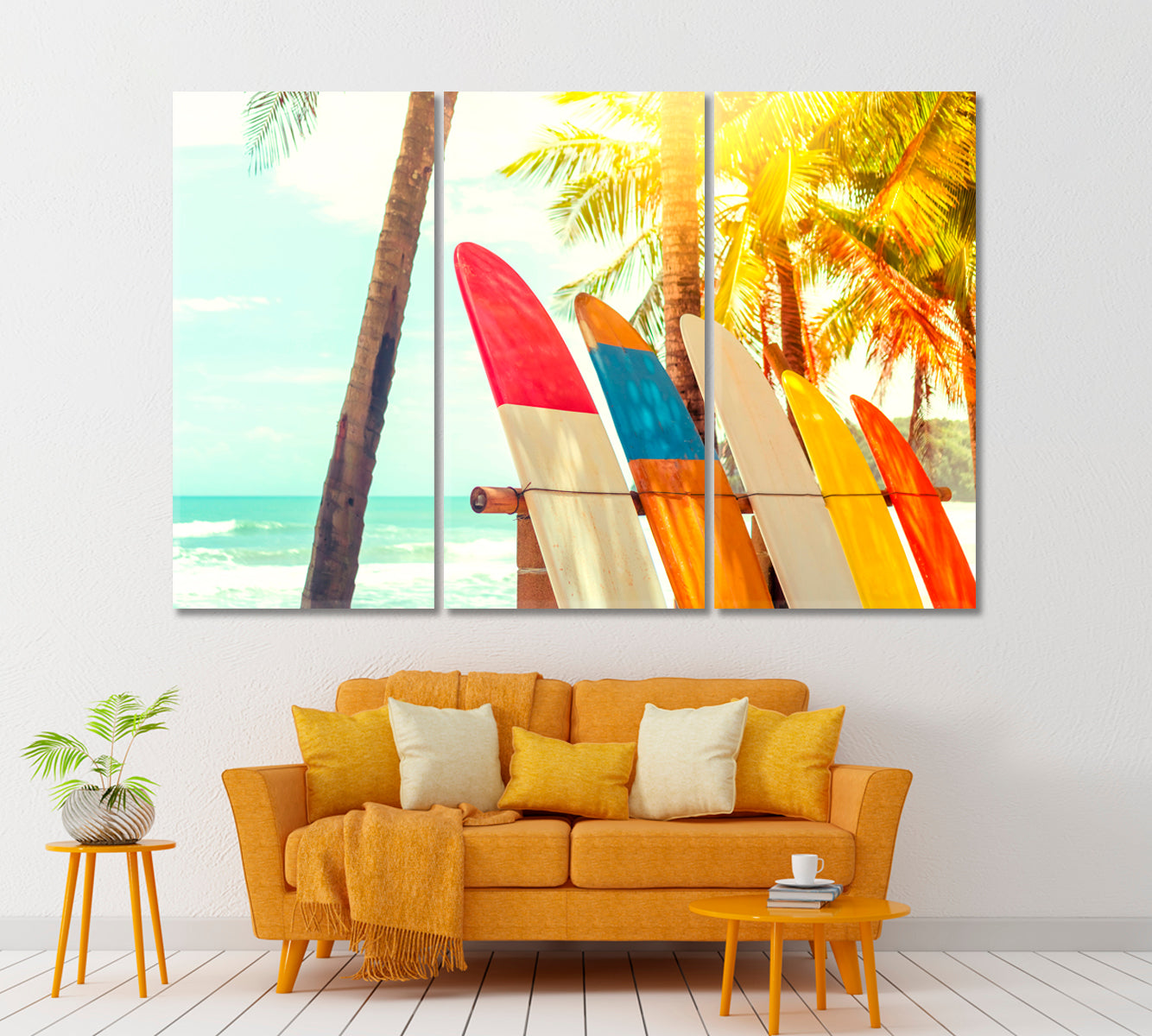 Surfboards on Beach Canvas Print ArtLexy 3 Panels 36"x24" inches 