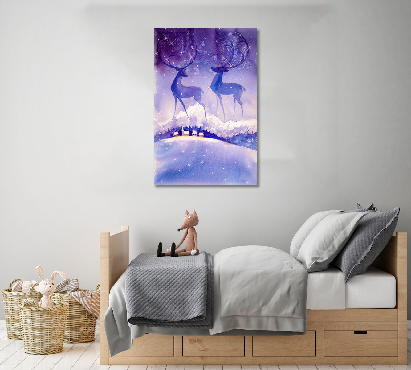 Noble Deers in Snowy Forest Canvas Print ArtLexy 1 Panel 16"x24" inches 