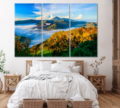 Mount Bromo Indonesia. Volcanic Landscape Canvas Print ArtLexy 3 Panels 36"x24" inches 