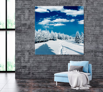 Beautiful Winter Landscape with Snow Covered Trees Canvas Print ArtLexy 1 Panel 12"x12" inches 