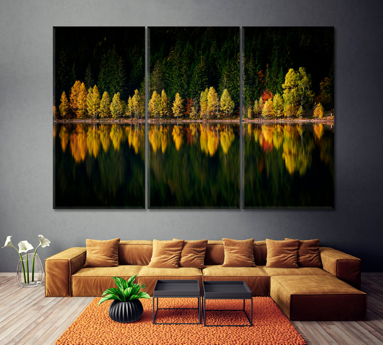 Autumn Landscape Saint Anna Lake Romania Canvas Print ArtLexy 3 Panels 36"x24" inches 