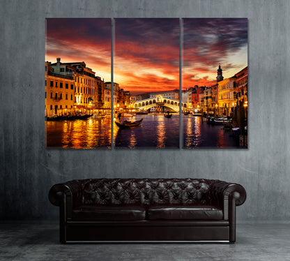 Grand Canal and Rialto Bridge Venice Italy Canvas Print ArtLexy 3 Panels 36"x24" inches 