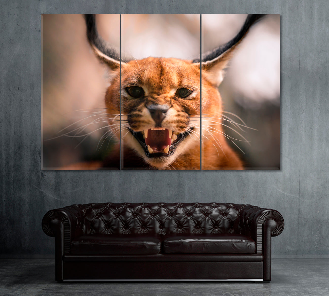 Wild Caracal in Desert Canvas Print ArtLexy 3 Panels 36"x24" inches 