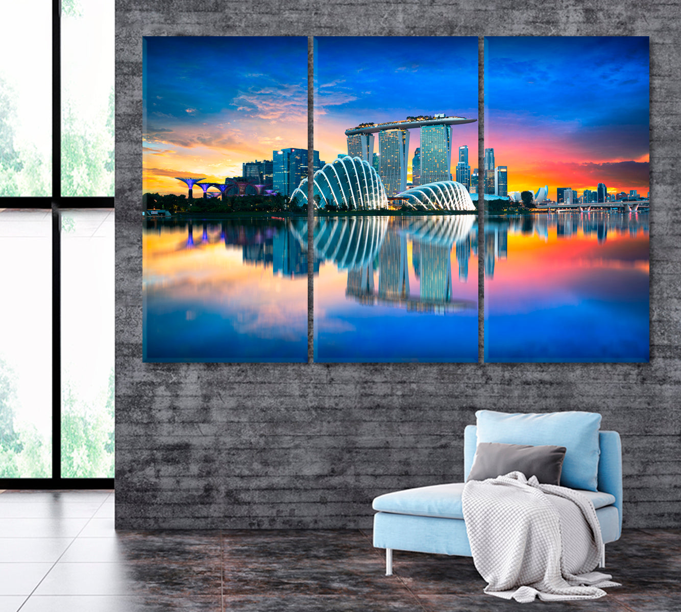 Singapore at Dusk Canvas Print ArtLexy 3 Panels 36"x24" inches 