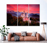 Neuschwanstein Castle Bavaria Germany Canvas Print ArtLexy 3 Panels 36"x24" inches 