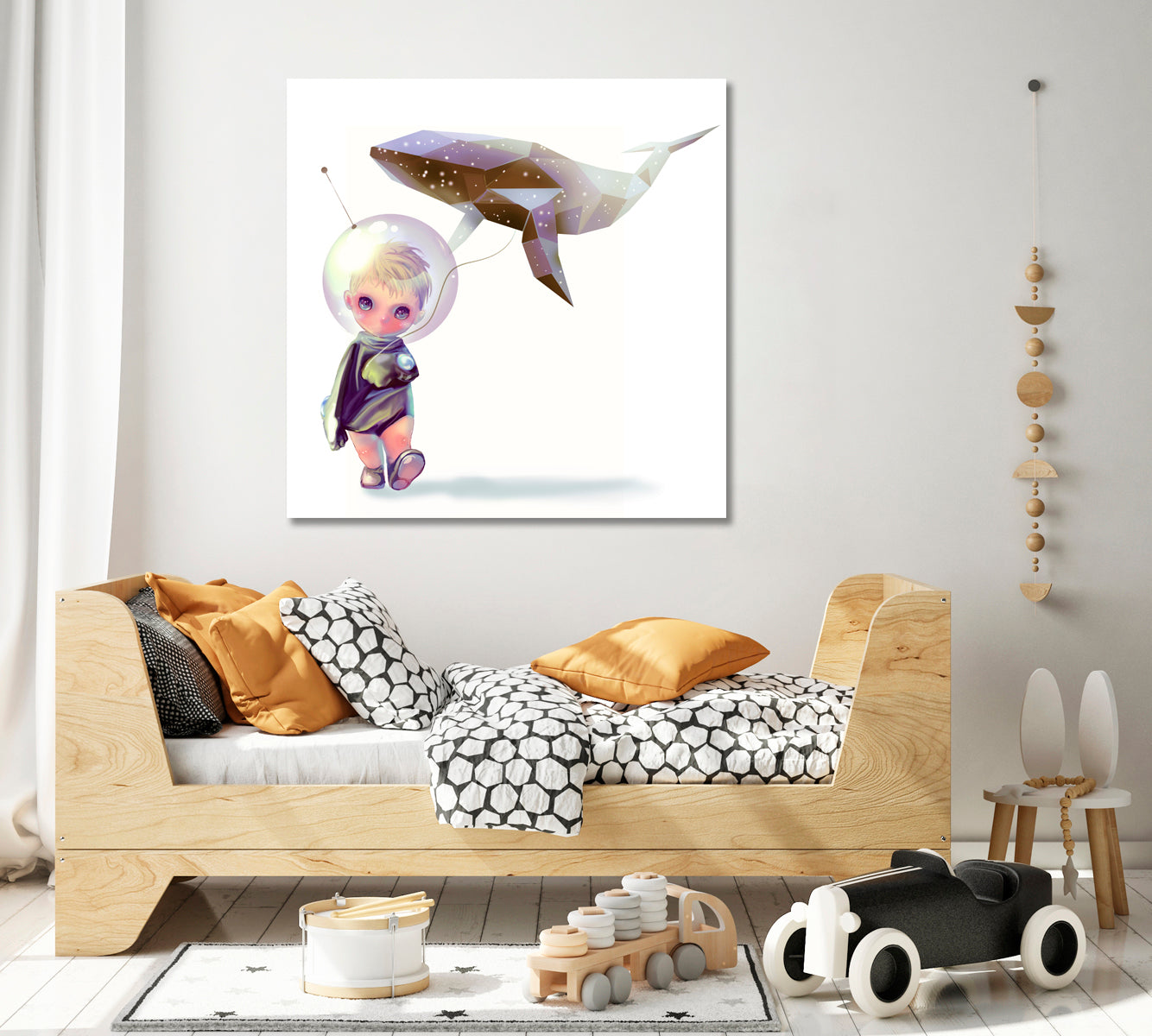 Little Astronaut with Flying Whale Canvas Print ArtLexy 1 Panel 12"x12" inches 