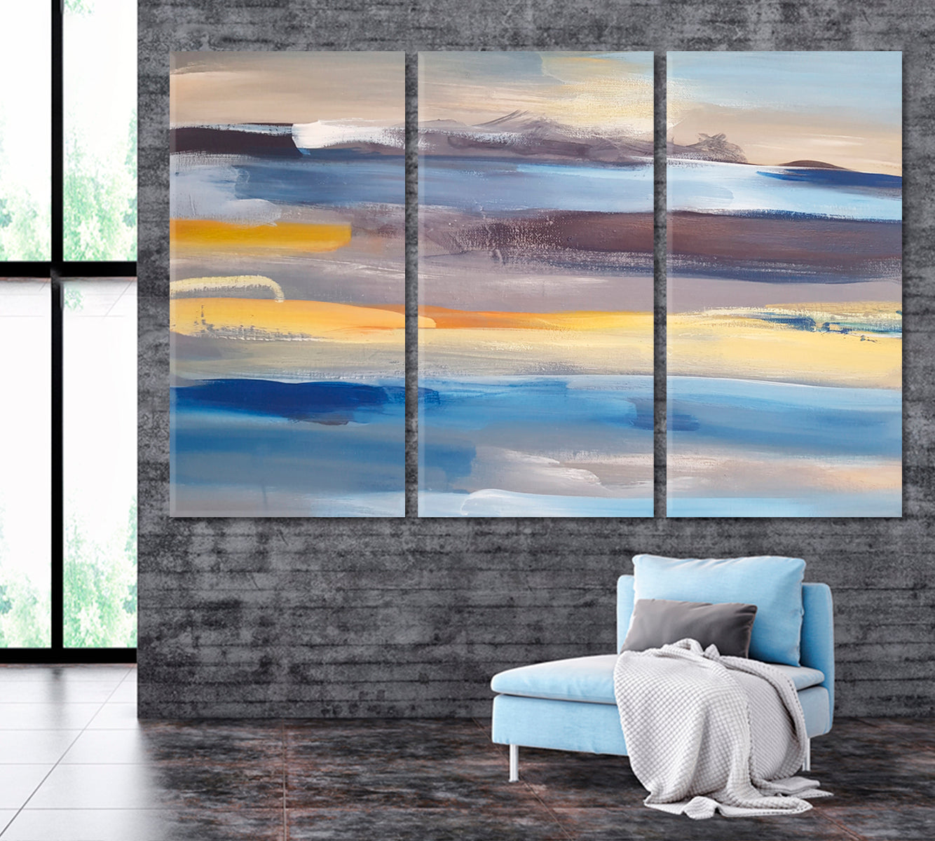 Abstract Pastel Brush Strokes Canvas Print ArtLexy 3 Panels 36"x24" inches 