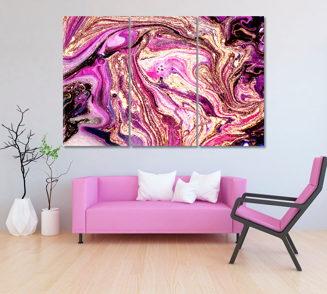 Abstract Purple Marble Pattern Canvas Print ArtLexy 3 Panels 36"x24" inches 